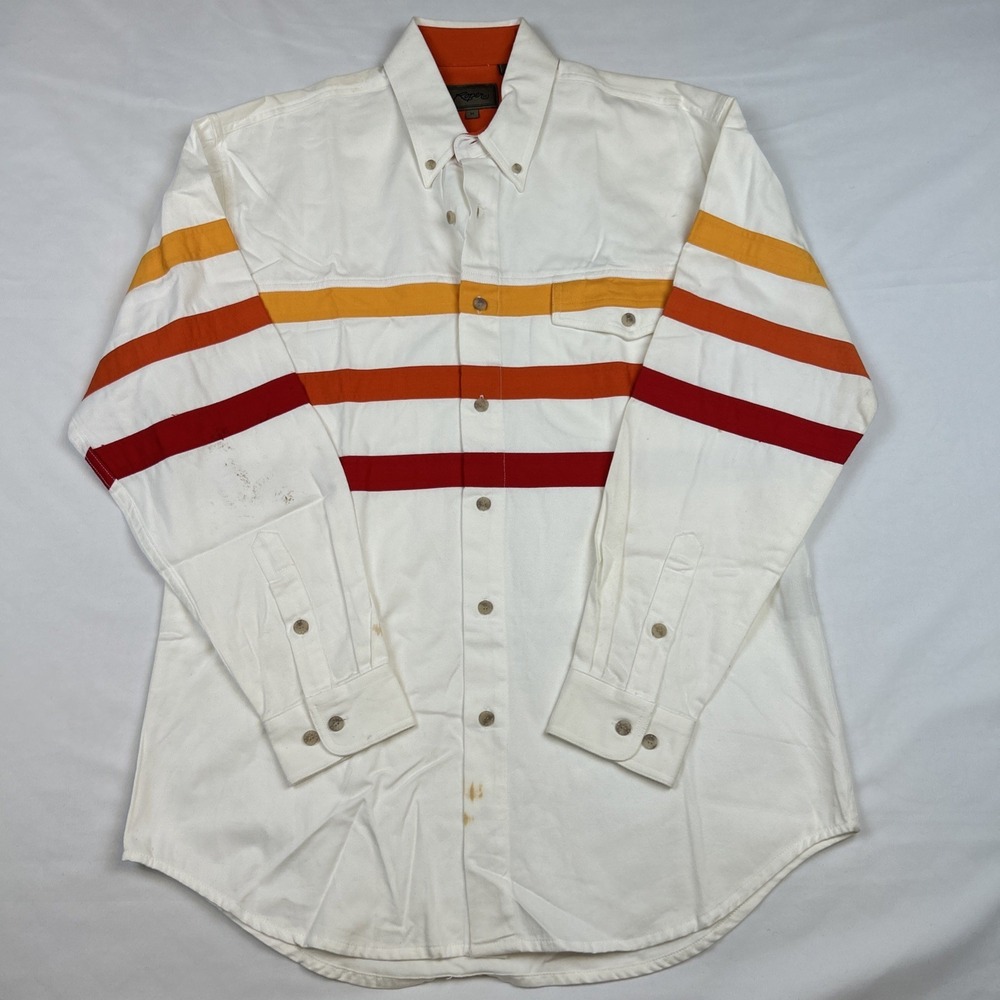 VTG 90s Roper Mens Western Shirt Medium Brushpopper Hudson Bay Striped USA Heavy